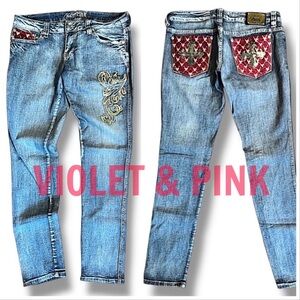 VIOLET & PINK Vintage straight leg jeans with Red sequin pockets SZ 13/14